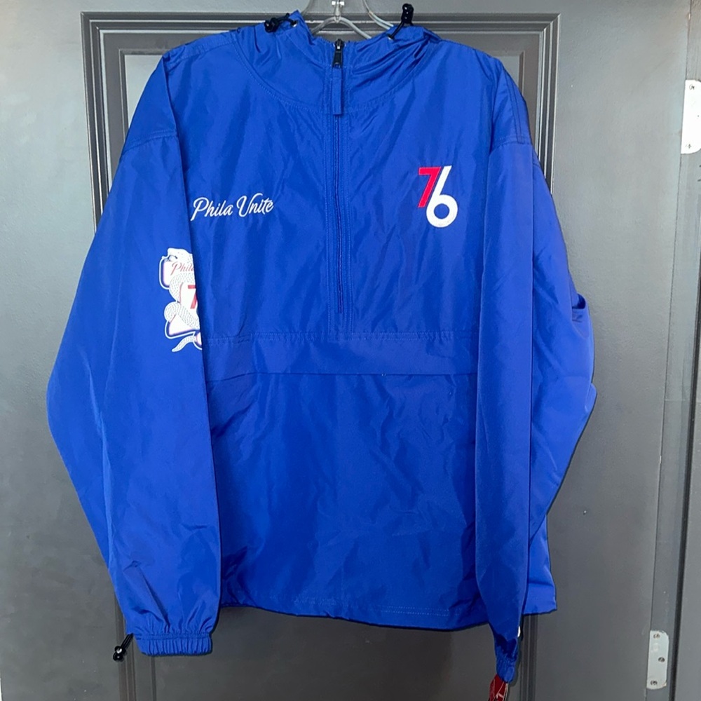 Champion Philadelphia 76ers 1/4 Zip Pull Over Windbreaker Blue Men's Size M